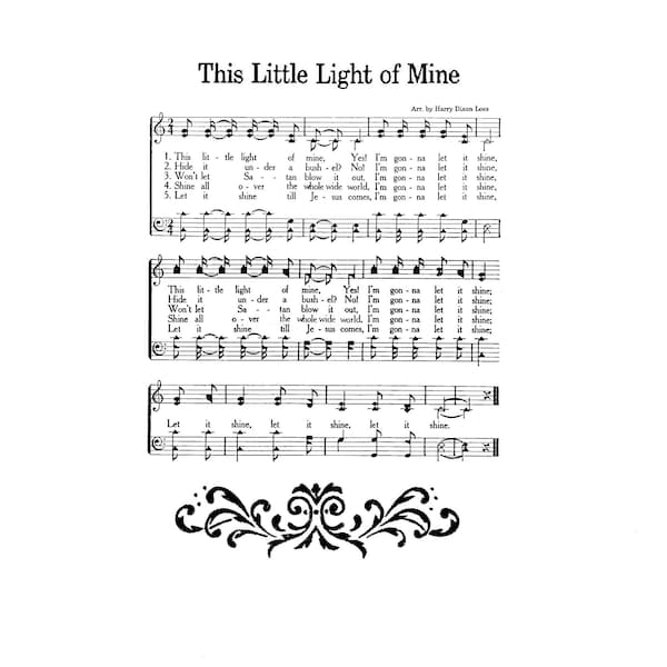 This Little Light of Mine Hymn Digital Sheet Music Home Decor Inspirational Gift Do It Yourself Baby Gift Nursery Grandchild Boy Girl