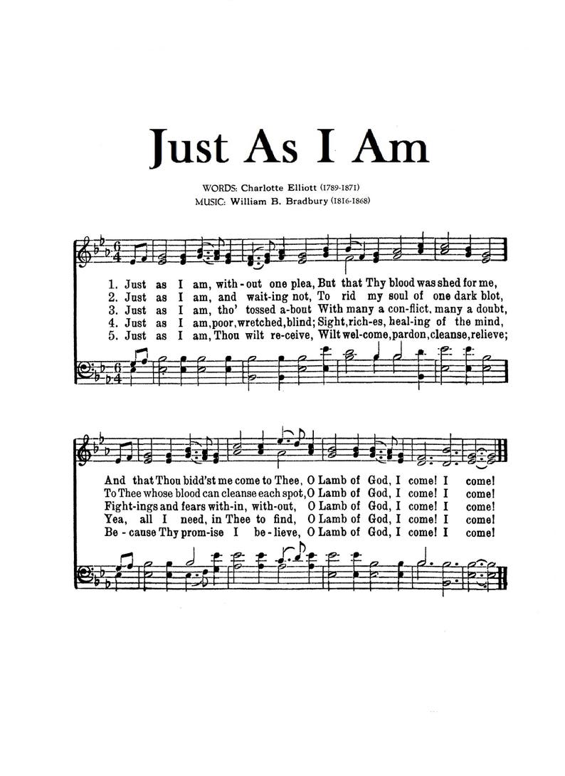 Just as I Am Sheet Music Faith Vintage Gift Minister Pastor Grandmother