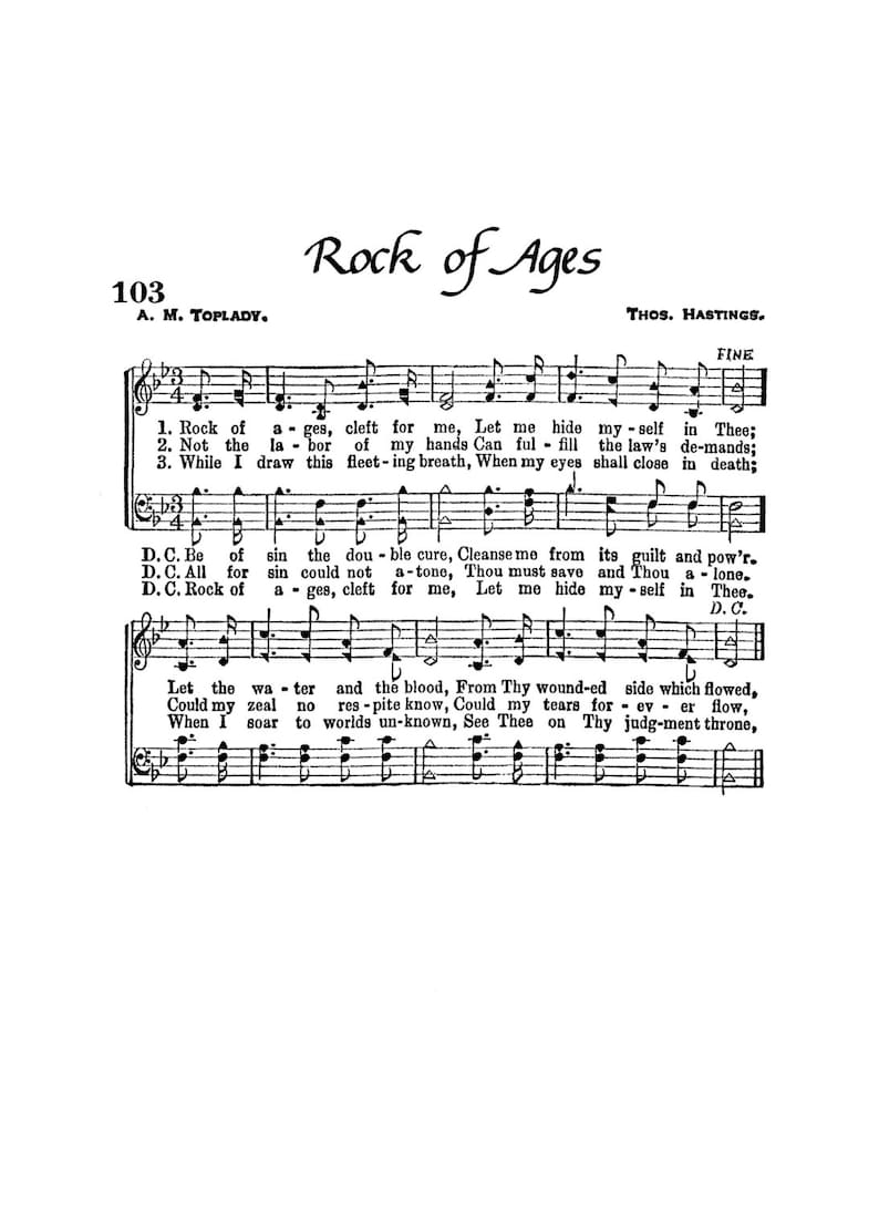Rock of Ages Christian Hymn Sheet Music Digital Download Funeral