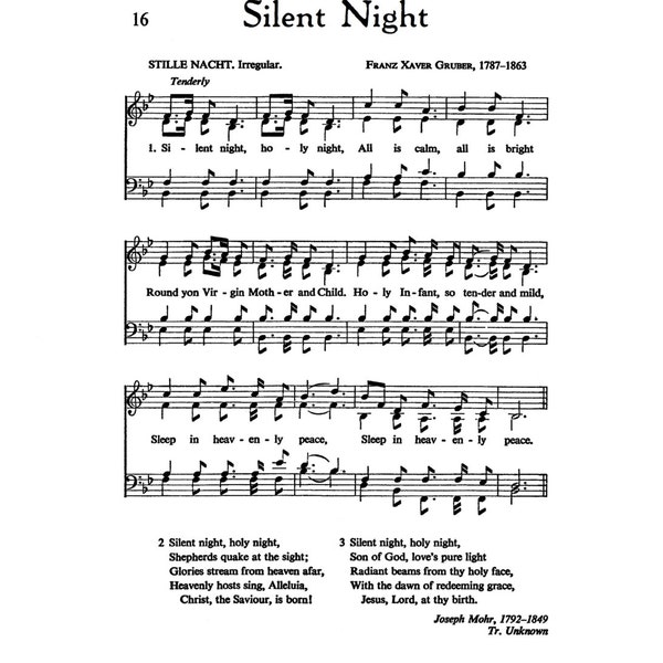 Silent Night Christmas Card Jesus God Hymn Digital Sheet Music Gift DIY Printable Christian Inspirational Classic Grandmother Do It Yourself