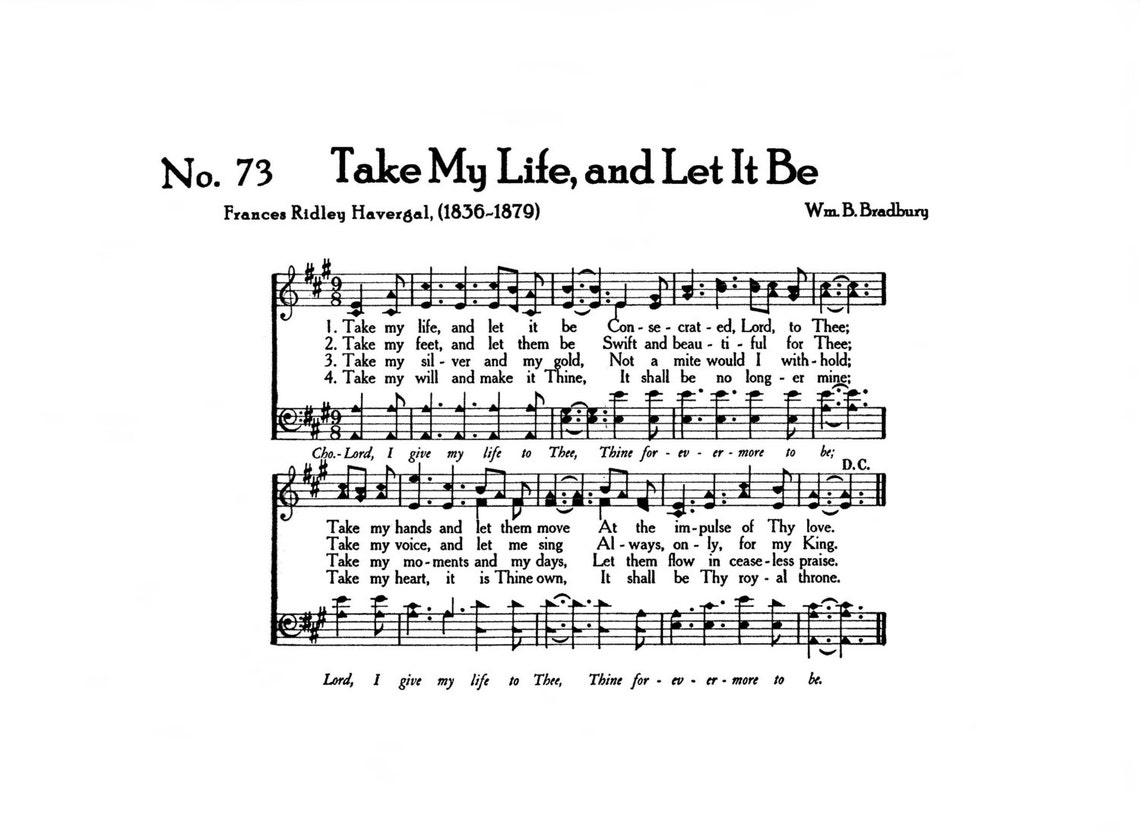 Take My Life and Let It Be Hymn Digital Sheet Music Confirmation