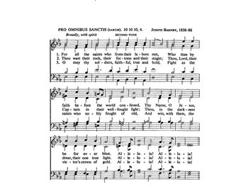 For All the Saints Christian Hymn Sheet Music Traditional Historical Church Minister Grandparent Inspirational Faith Art Mother Father Jesus