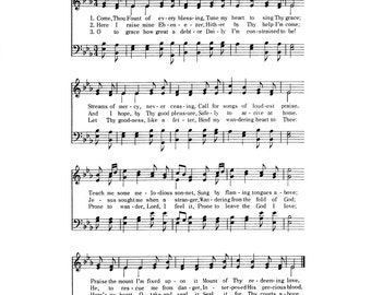 Come Thou Fount Christian Hymn Digital Sheet Music Home Decor Handmade Inspirational Art Gift DIY Shower Faith Ordination Dedication Wedding