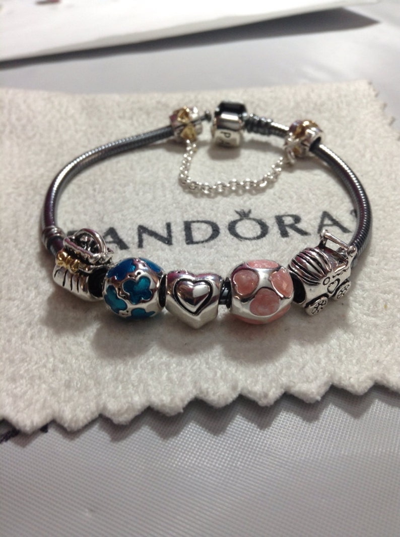 Authentic Pandora bracelet with threaded mixed metals safety Etsy