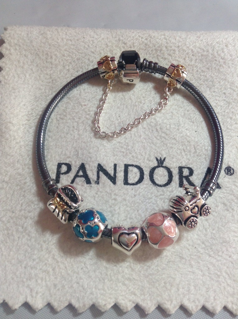 Authentic Pandora bracelet with threaded mixed metals safety Etsy