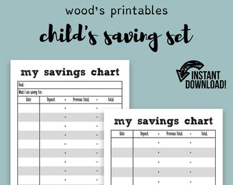 childs saving set pdf printable savings tracker savings etsy