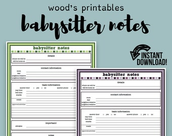 babysitter info etsy