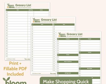 Set di liste della spesa stampabili: pagine della spesa categorizzate (download PDF)