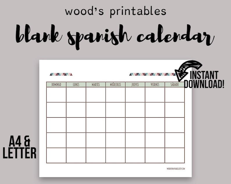 Blank Spanish Calendar Printable Calendar Calendar Etsy