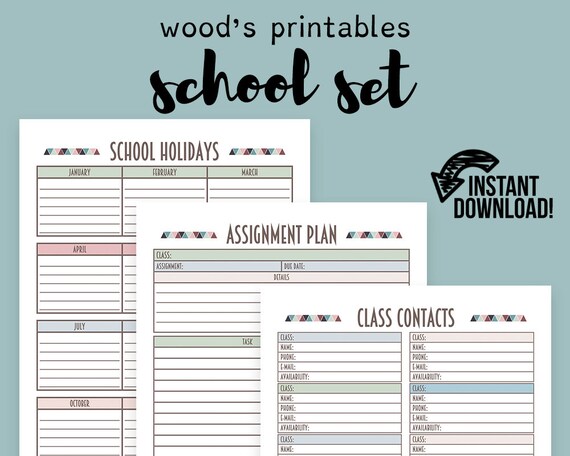 school planner pdf printable binder printables grade book homework organizer homework log school planner reading log reading journal homework organizer
