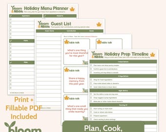 Thanksgiving Planner Set: Menu, Guest List, Cleaning Checklist (PDF Download)