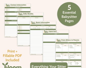 From Parents to Sitters | Babysitter Notes Binder | Printable Babysitter Information Sheets (PDF download)