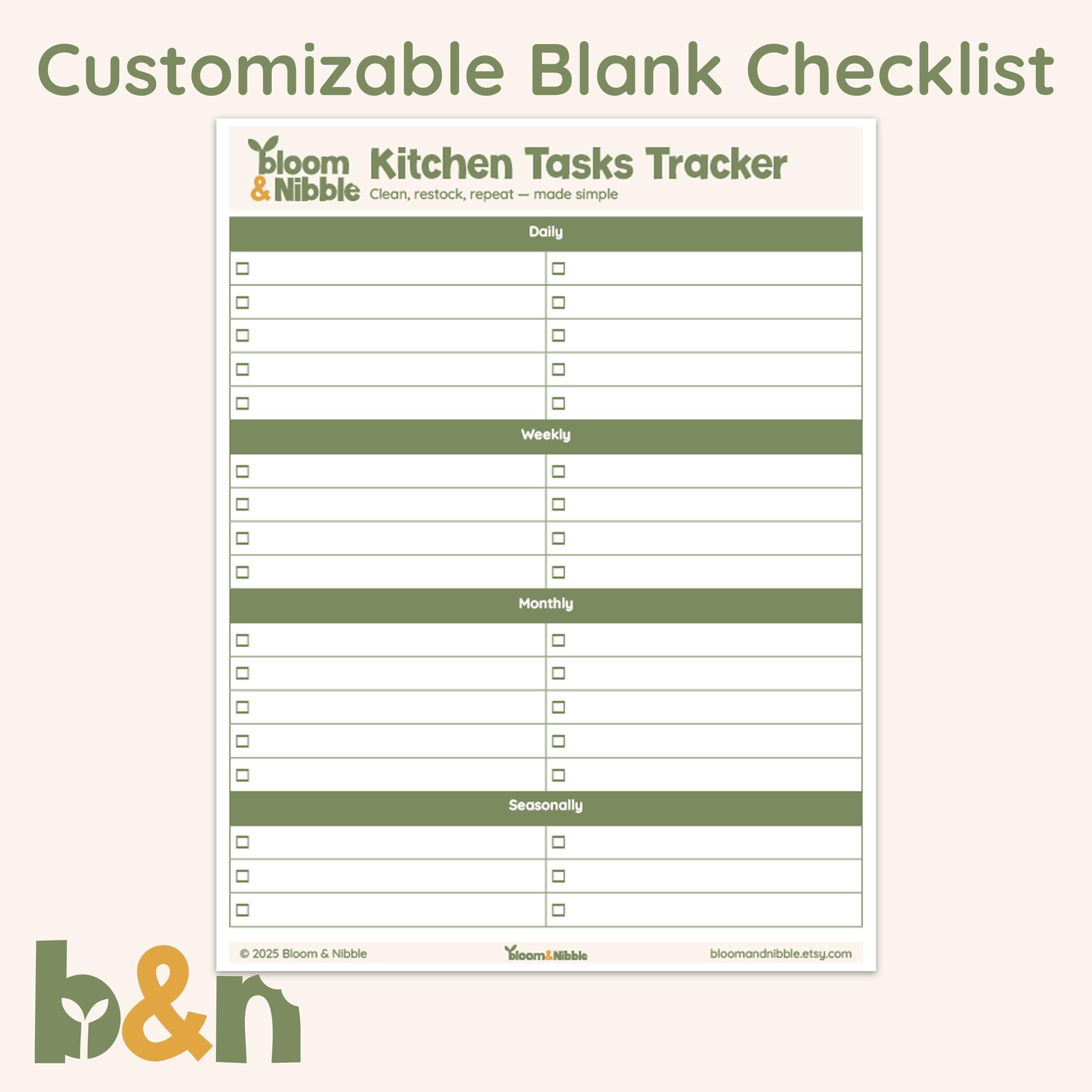 Kitchen Task List Editable Kitchen Cleaning Checklist: Printable Task Tracker (PDF Download) - Etsy