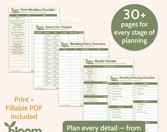 Wedding Planner | Engagement to Ever After Binder | Wedding Planning Checklists, Budget & Vendor Tracker | Fillable PDF