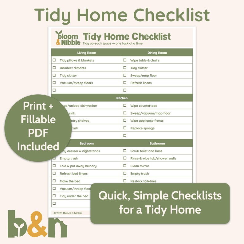 Tidy Up Task List.pdf Printable Cleaning Checklist Bundle: Deep Cleaning, Kitchen, Tidy Home ...