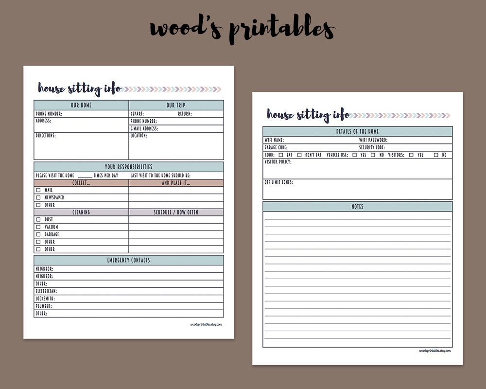 House Sitting Notebook PDF Printable Home binder Household | Etsy