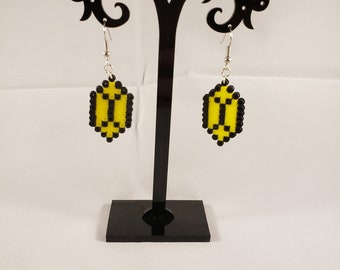 Yellow Rupee mini perler bead earrings