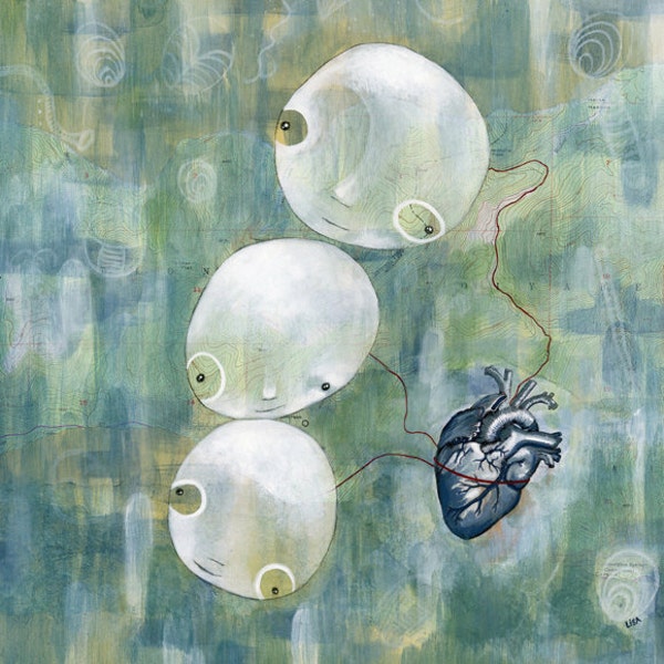 cuerdas del corazón, de la serie de fantasmas 16 "x 16" pintura original