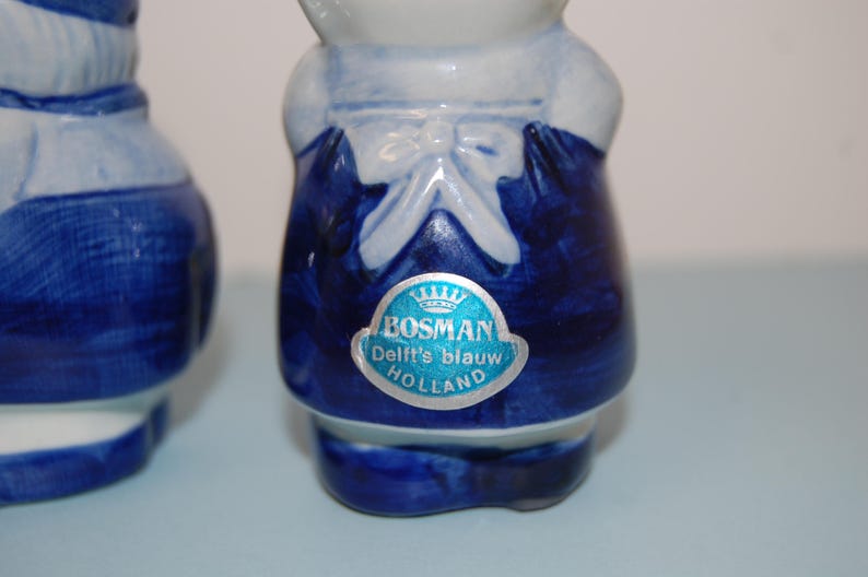 Vintage Dutch Boy and Girl Made in Holland Blue Delft Salt and Pepper Shakers Kitchen Decor Blue and White Salt Shaker Collectible Salt
