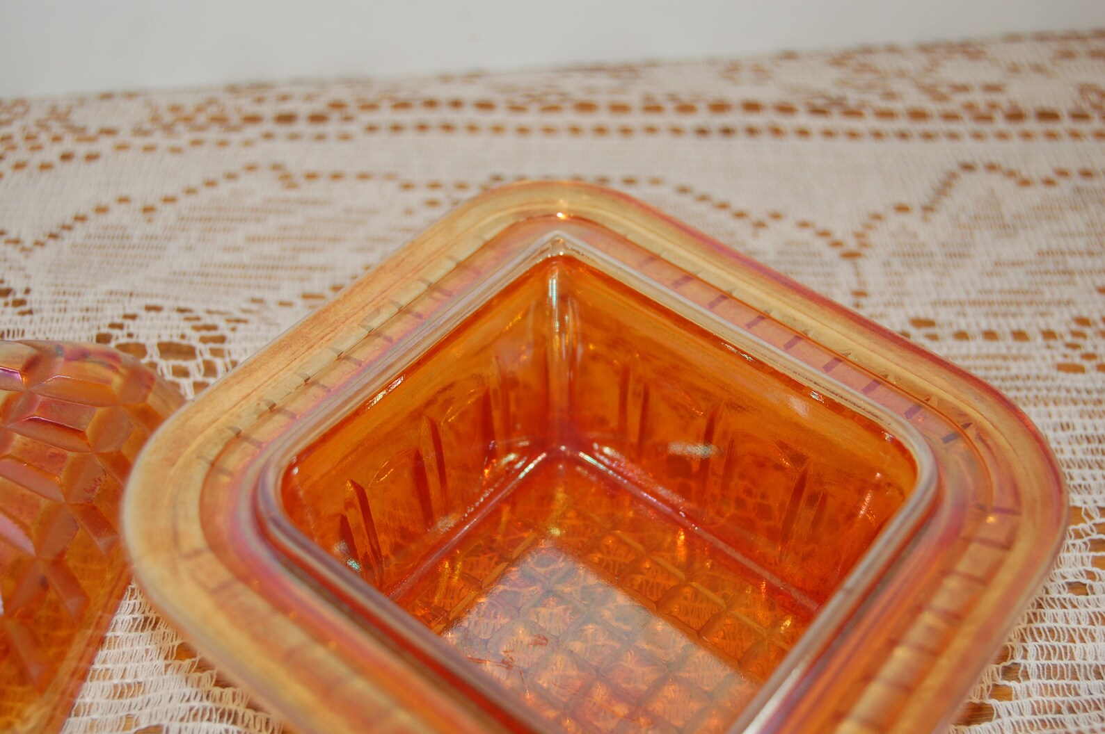 Vintage Carnival Glass Candy Dish Orange Glass Lidded Candy Etsy