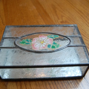 Glass Jewelry Box, Vintage Trinket Box, Etched Box, Etched Glass, Hand Painted Flower, Pink Flower Trinket Box, Flower Jewelry Box, Gift Box