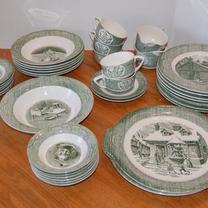 CHOICE Old Curiosity Shop Dishes, Green Transferware,  Charles Dickens, 1950&#39;s Dishes, Plates, Bowls, Cups and Saucers, Platter