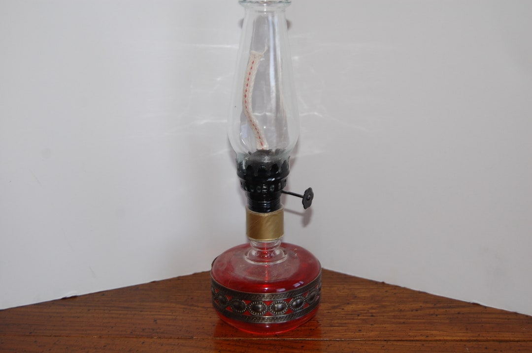 Vintage NIB Oil Lamp Glass Globe Decorated Base Home Decor Etsy