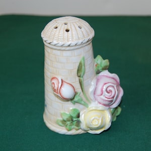 Hand Painted Hat Pin Holder Vase, Vintage Pin Holder, Stick Pin Holder, Rose and Basket Weave design, Made in Germany