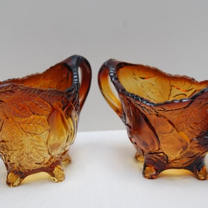 Vintage Amber Sugar Bowl, Creamer,  Tiara Glassware, Indiana Glass, Table Decor,  Sweet Pear, Burnt Honey,