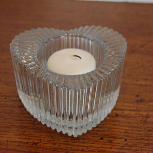 Vintage Heart Shaped Avon Glass candle Holder, Ribbed Heart, Clear Glass, Valentine Gift, Heart Gift, Home Decor
