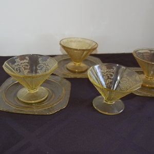 Vintage Amber Depression Glass, Madrid Pattern, Choice Sherbet Footed cup, saucer, sherbet plate, Federal Glass