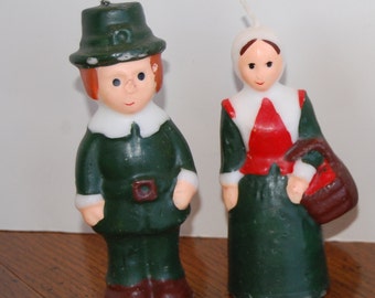 Pilgrim Candle Set, Vintage Thanksgiving Candles, Set of 2, Man and Woman Pilgrim Candles, Hand Painted Candles, Fall Table Decor