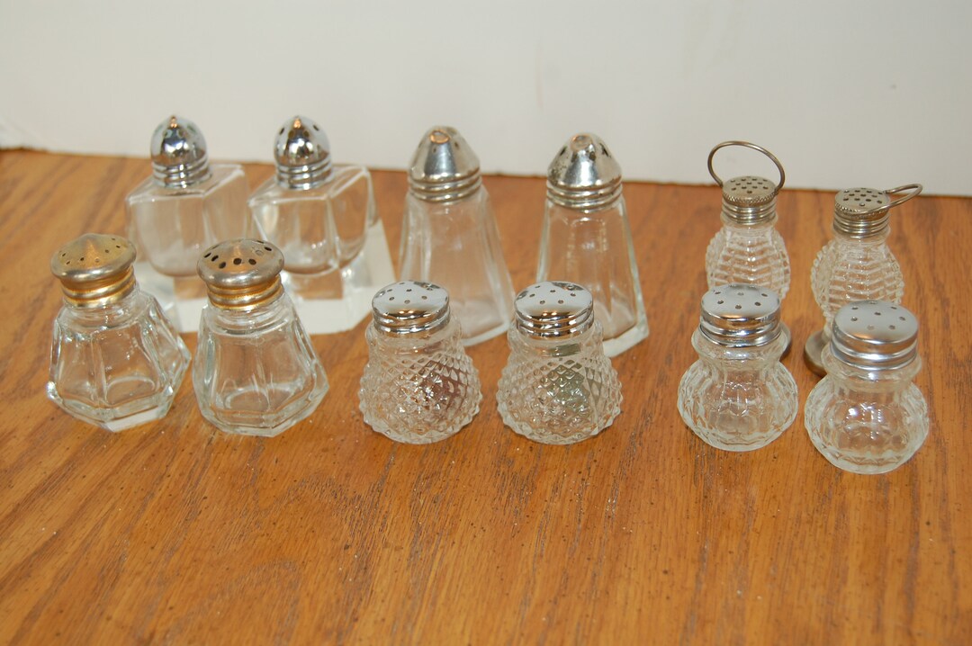 CHOICE Small, Mini Salt and Pepper Shakers, Clear Glass Shakers, Cut Glass, Presses Glass, Metal