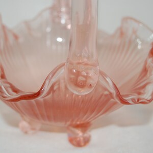 Vintage Glass Basket, Pink/Peach Glass Basket, Small 3 Toed Handled Basket, Tiara Glassware, Home Decor, Mother&#39;s Day Gift