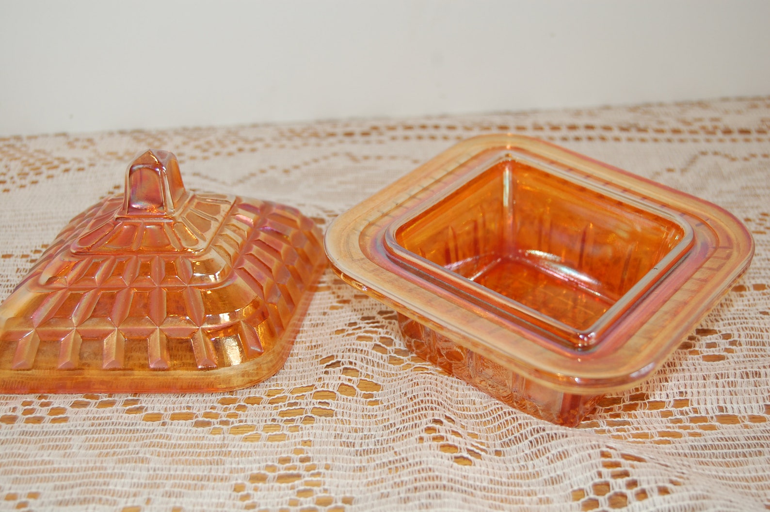 Vintage Carnival Glass Candy Dish Orange Glass Lidded Candy Etsy