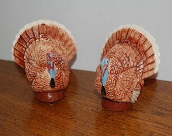 Hand painted salt and pepper shakers, Turkey salt and pepper set, Thanksgiving decor