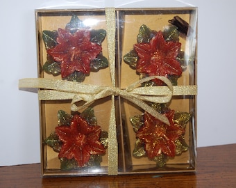 Poinsettia Floater Candles, set of 4, Christmas decor