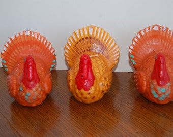 choice Turkey Candle, Vintage Thanksgiving Candle, Hand Painted,Orange Turkey Candle Table Decor, Home Decor, Thanksgiving Decor, 4" Candle
