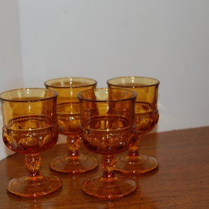 4 Vintage Kings Crown Juice/Wine Goblets, Amber Wine Goblet, 3 oz Cocktail Goblet, Fine Dining,