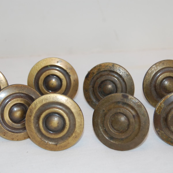 Vintage drawer knob, drawer pull, gold, dark brass color with patina, replacement knob, craft supply, art supply, round metal drawer knob