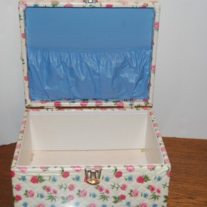 Vintage Overnight case, Storage Box, Craft Box, Pink and Blue Flowered Quilted Fabric, Retro Overnight Case
