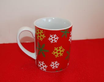 Snowflake Coffee Mug, Vintage Mug, Handled, Porcelain Mug,  Gift Mug