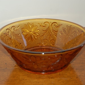 Vintage Tiara Glassware, Amber Glass Salad Bowl , 8 1/2&quot; Serving Bowl, Indiana Glass Sandwich Pattern