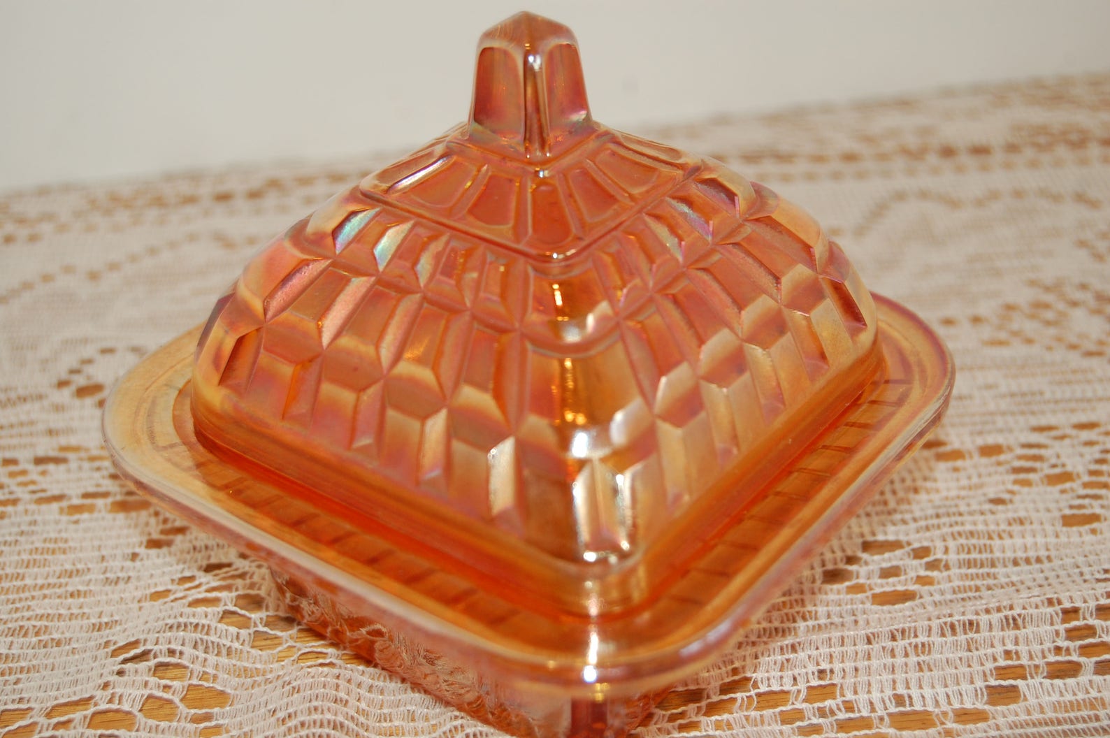 Vintage Carnival Glass Candy Dish Orange Glass Lidded Candy Etsy
