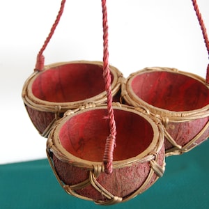 3 part hanging planter, coconut shell planter, coconut husk, rope hanger, home decor, porch decor,