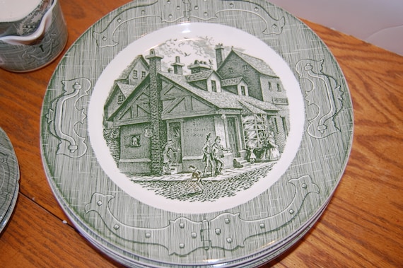 CHOICE Old Curiosity Shop Dishes, Green Transferware