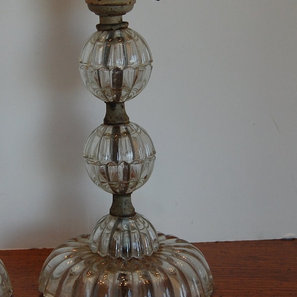 Vintage Glass Lamp Base, Ribbed Base, NO CORD, Vanity Lamp, DIY project, 1 lamp, Small chip in bottom rim