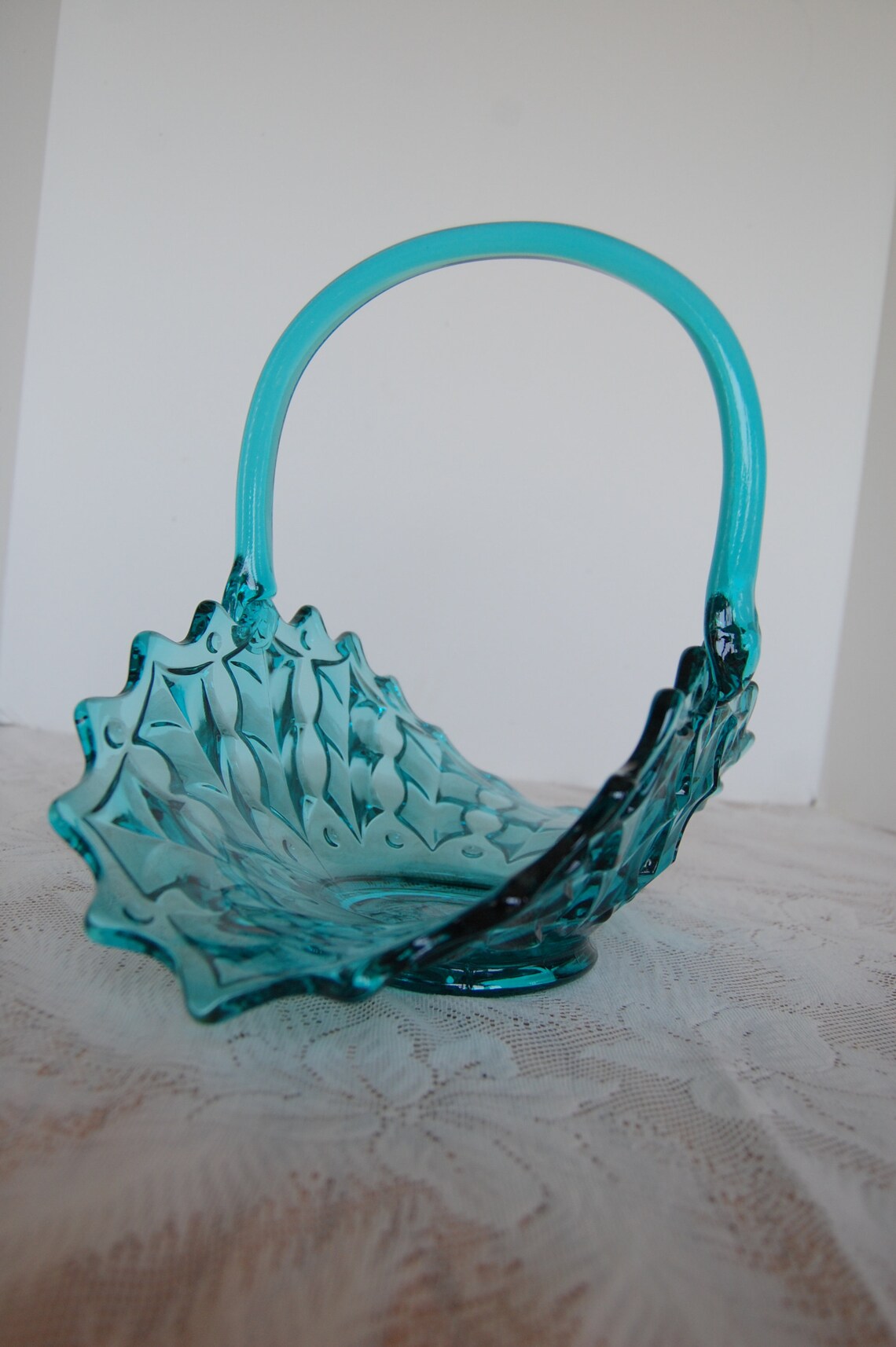 Vintage Glass Basket Tiara Glassware Handled Flower Basket Etsy