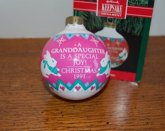 1991 Granddaughter Ornament, Pink Rabbit Ornament, Keepsake Ornament, Hallmark Collectible