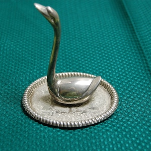 Vintage Ring Holder, Silver Plate Swan Trinket Dish, Metal Ring Holder, Dresser Decor, Swan Decor